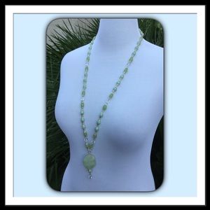 Chiaroscuro Designs Silver & Green Long Necklace